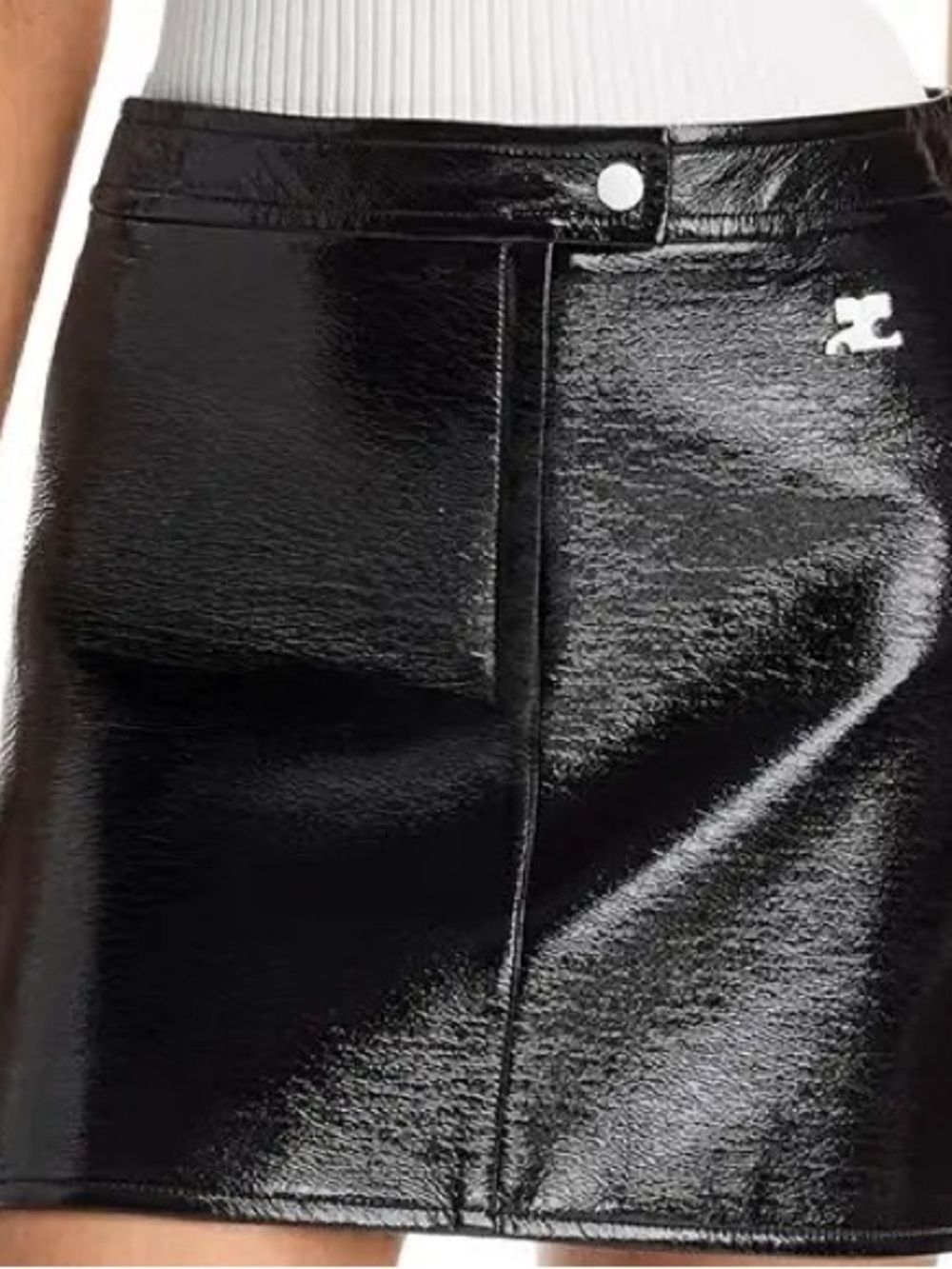 Courrges Black Patent Mini Skirt with Front Flap Pocket